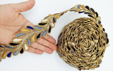 9 Yards Sheer Gold Tissue Embroidered Trim, Decorative Trim, Indian Sari Border Sequin Trimming
